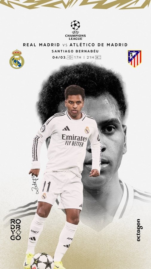 歐冠馬德里德比！羅德里戈曬個人海報：伯納烏見，HALA MADRID